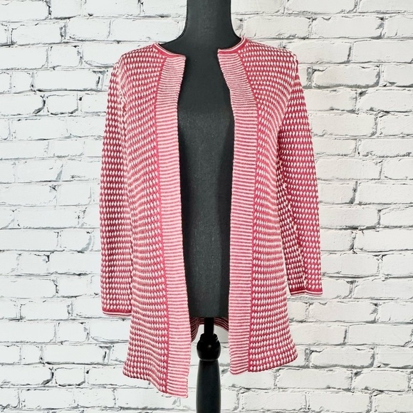 Talbots Pure Merino Wool Cardigan Red White Size Medium Christmas Winter Cozy - Picture 2 of 9